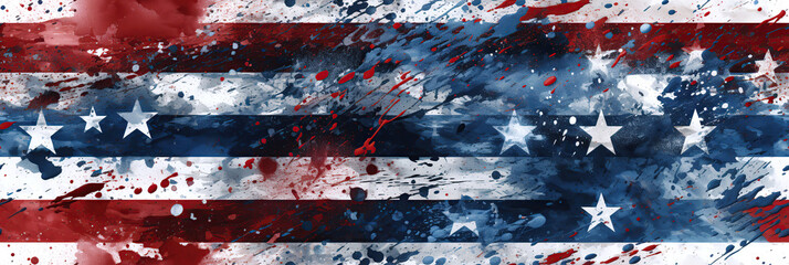 seamless pattern with American US flag of America USA on white blue red background with grunge old vintage retro texture
