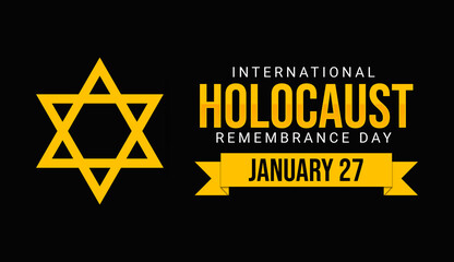International Holocaust Remembrance Day on January 27 with Jewish badge on dark background