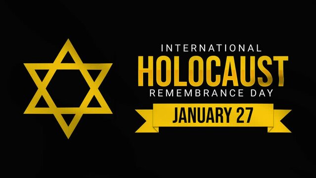 International Holocaust Remembrance Day on January 27 with Jewish badge on dark background. 4k waving style animation