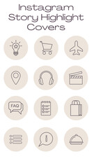 Modern and Minimalist set of highlights covers Icons. Abstract minimal patterns and stamps in a pastel palette. Line style graphics isolated vector template.