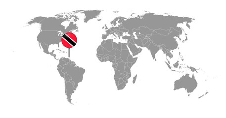Pin map with Trinidad and Tobago flag on world map. Vector illustration.