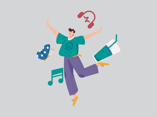 Music characters scene flat vector concept operation illustration
