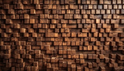  a wall made out of wooden blocks with a black cat sitting in the middle of the wall and a black cat sitting in the middle of the wall in the middle of the wall.