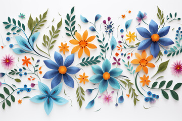 white background with blue flowers digital