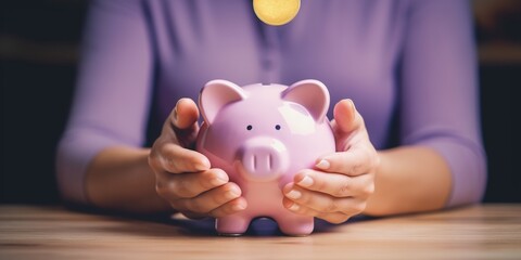 Securing Piggy Bank: Financial Security and Saving Concept ,Planning savings for future ,retirement fund ,financial preparation ,future risk management ,finance accounting - obrazy, fototapety, plakaty