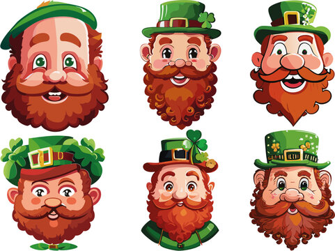 Conjunto de caras y rostros de pelirrojos para la fiesta de san Patricio 01
