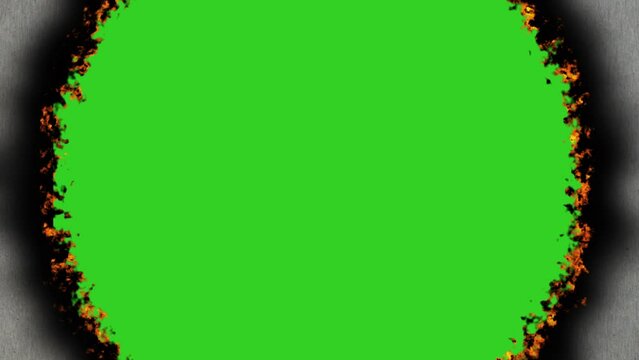 The effect of burning a sheet of paper. Green background, 3D rendering.