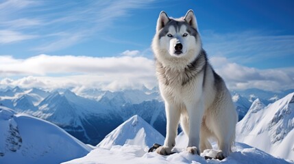 A husky on a snowy mountain summit