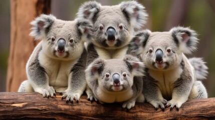 A group of koalas in an Australian eucalyptus forest