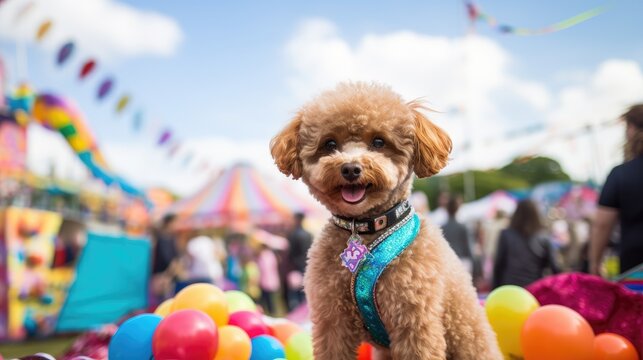 A poodle attending a festive outdoor event
