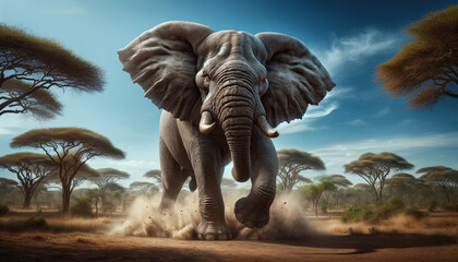 Majestic Fury: The Enraged Elephant in the African Savanna