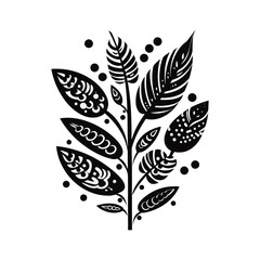 Fototapeta na wymiar Minimalist abstract tribal leaf in black and white.