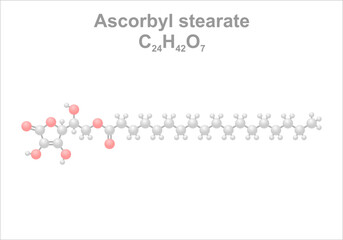 Ascorbyl stearate. Simplified scheme of the molecule. Use as food additive in margarine. - obrazy, fototapety, plakaty