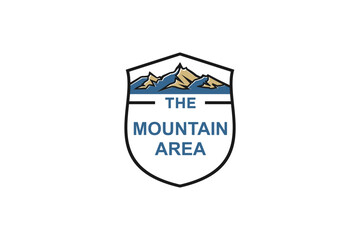 Mountain expedition logo design shield outline shape.