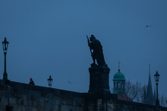 Prague statue in blue hour