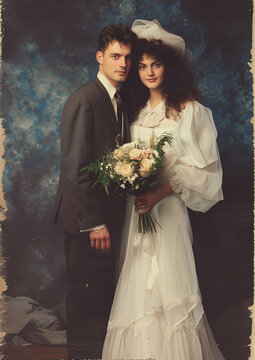 vintage wedding portrait photo of bride and groom 1980s 