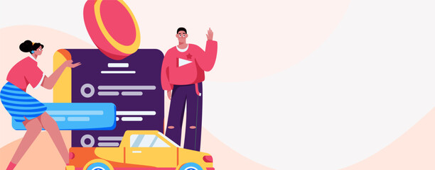 Buy insurance for car flat character vector concept operation illustration
