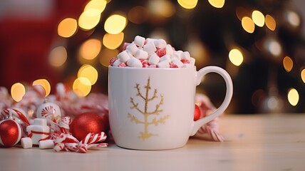 cup of hot chocolate with marshmallows. generative ai