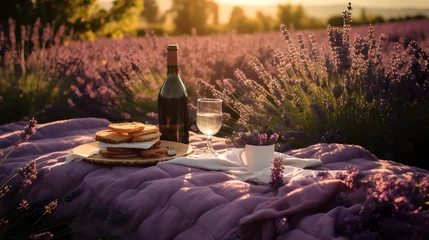 Selbstklebende Fototapeten Picnic at the lavender field © 1_0r3