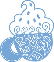sketch drawing doodle hygge cozy element of cocoa cup