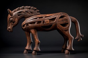 Figurine wood steed. Beautiful and magnificent handmade animal sculpture. Generate AI