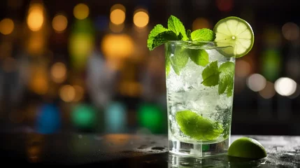 Fototapeten Mojito, alcoholic drink with mint and lime © PhotoHunter