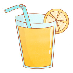 Orange juice in a glass decorated with oranges