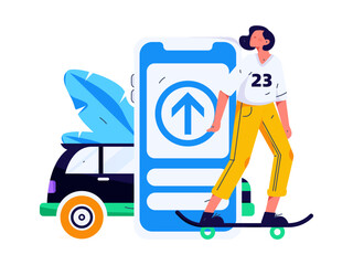 Flat vector concept operation hand drawn illustration of people taking a taxi
