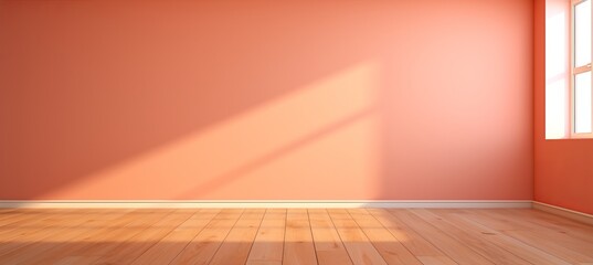 Beautiful Peach-Colored Empty Wall with Glare Illuminating the Inviting Wooden Floor