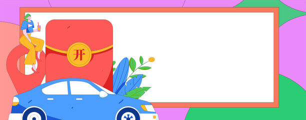 Flat vector concept operation hand drawn illustration of people taking a taxi
