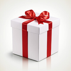 White Gift Box with Bright Red Ribbon Isolated