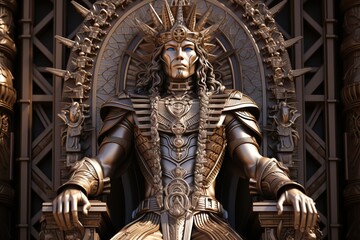 Obraz premium Egyptian Pharaoh on Throne in Ancient Temple with Attendees and Priests - Close-Up