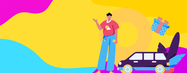 Flat vector concept operation hand drawn illustration of people taking a taxi
