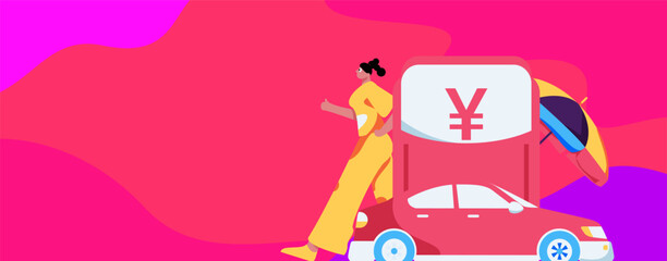 Flat vector concept operation hand drawn illustration of people taking a taxi
