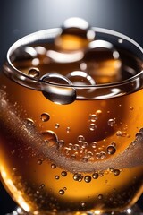 Close-up image that focuses on the dynamic and effervescent nature of bubbles rising in a glass of soda, background image, generative AI