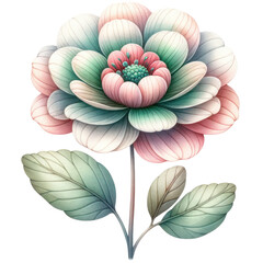 Watercolor illustration of a fantasy flower blooming with heart-shaped petals and clover leaves, a symbol of luck and love.
