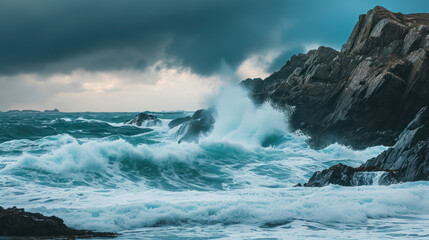 waves crashing on rocks