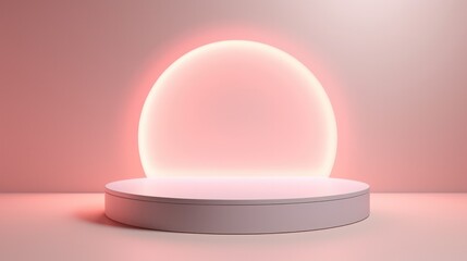 Illuminated Soft Pink Display Podium with Halo Light: Ideal for New Product Reveals, High-End Accessory Showcases, and Exclusive Launch Events