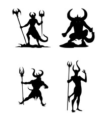 set of devil silhouettes on white background - obrazy, fototapety, plakaty