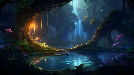 glowing night forest