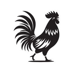 Countryside Silhouette: Hen and Cock Roaming, Sunset Shadows, and Peaceful Farm Landscape in Serene Twilight - Minimallest silhouette of farm
