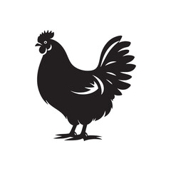 Hen and Cock Silhouette: Moonlit Farmstead, Tranquil Night, and Silhouetted Rural Elements Creating a Calming Scene - Minimallest silhouette of farm
