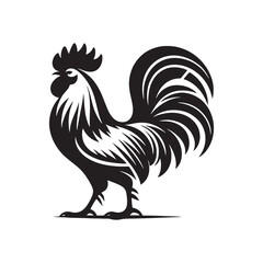 Hen and Cock Silhouette: Moonlit Farmstead, Tranquil Night, and Silhouetted Rural Elements Creating a Calming Scene - Minimallest silhouette of farm
