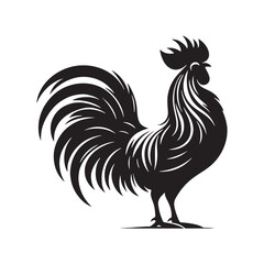 Hen and Cock Silhouette: Moonlit Farmstead, Tranquil Night, and Silhouetted Agricultural Elements in Serene Landscape - Minimallest silhouette of farm
