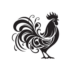 Harvest Time on the Farm: Crop Fields, Silhouetted Farmstead, and Autumnal Bounty in Picturesque Rural Setting - Hen and Cock Silhouette
