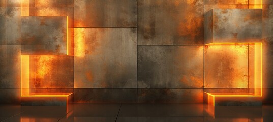 Abstract Double Exposure of Illuminated Concrete Wall Texture Banner with Ample Free Copy Space