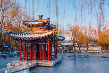 The scenery of Grand View Garden after snow in Beijing in winter