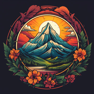Intricate Mountain and Floral Pattern Logo Design in High Resolution