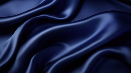 Obraz premium Deep blue satin with lustrous sheen folds elegantly, exemplifying luxury and premium textile quality for fashion and decor.