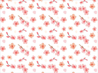 ふんわり水彩タッチの日本の梅の花パターン背景